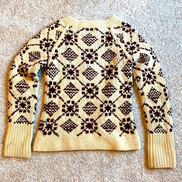 Vintage Y2K American Eagle hand knit alpine lambswool cream and brown sweater - Picture 2 of 7